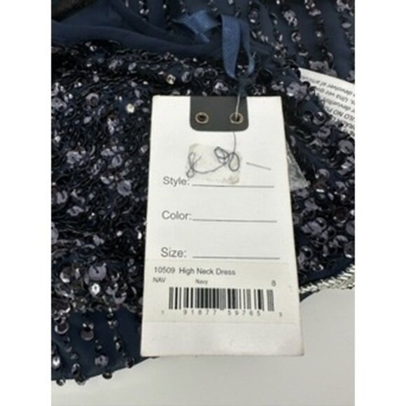 Mac Duggal Navy Blue Sequin Beaded Sleeveless Formal Gown Dress Size 8 - Picture 10 of 14
